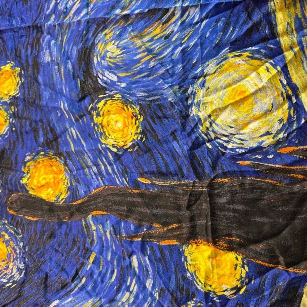 The Starry Night Silk Scarf Blue Yellow Art Print Square Neck Scarf 33in